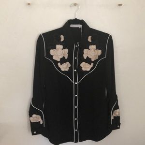 Western Vintage Inspired Black Shirt w Embroidery